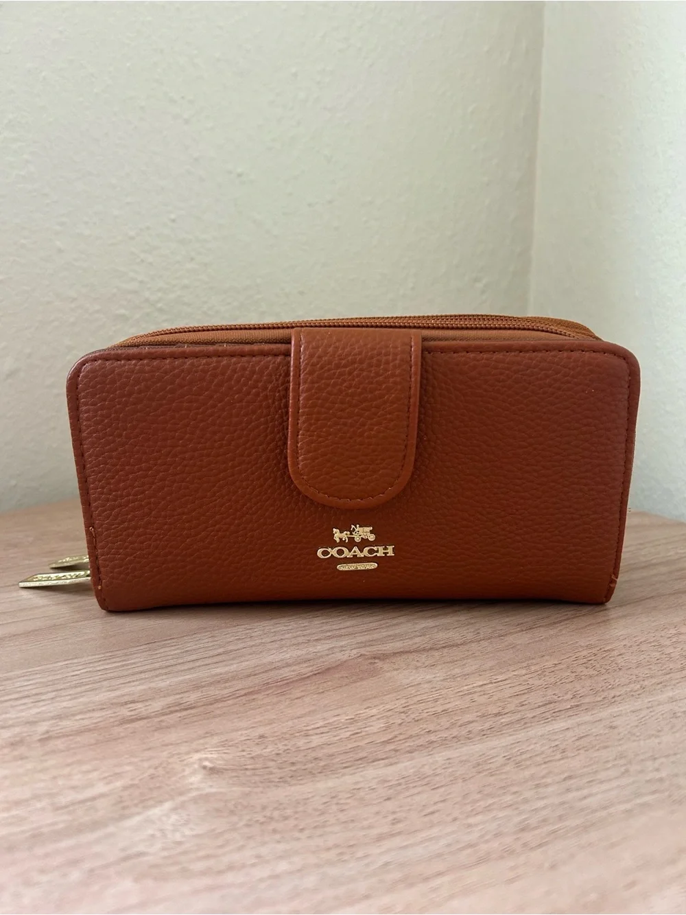 Coach Pebbled Leather Wallet — Chestnut